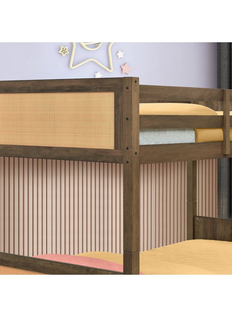 اي اف تي إطار سرير بطابقين قابل للفصل من الخشب الصلب - لون بني بلوط طبيعي - سرير مفرد قابل للتحويل للأطفال والمراهقين وكبار السن وغرفة الضيوف - تصميم موفر للمساحة - Image 5